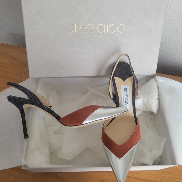 Jimmy Choo Thia 85 Leather & Suede Slingback Pump - Picture 10 of 11